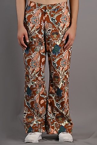 Maroon Printed Bell Bottom Pants by Bohame Men