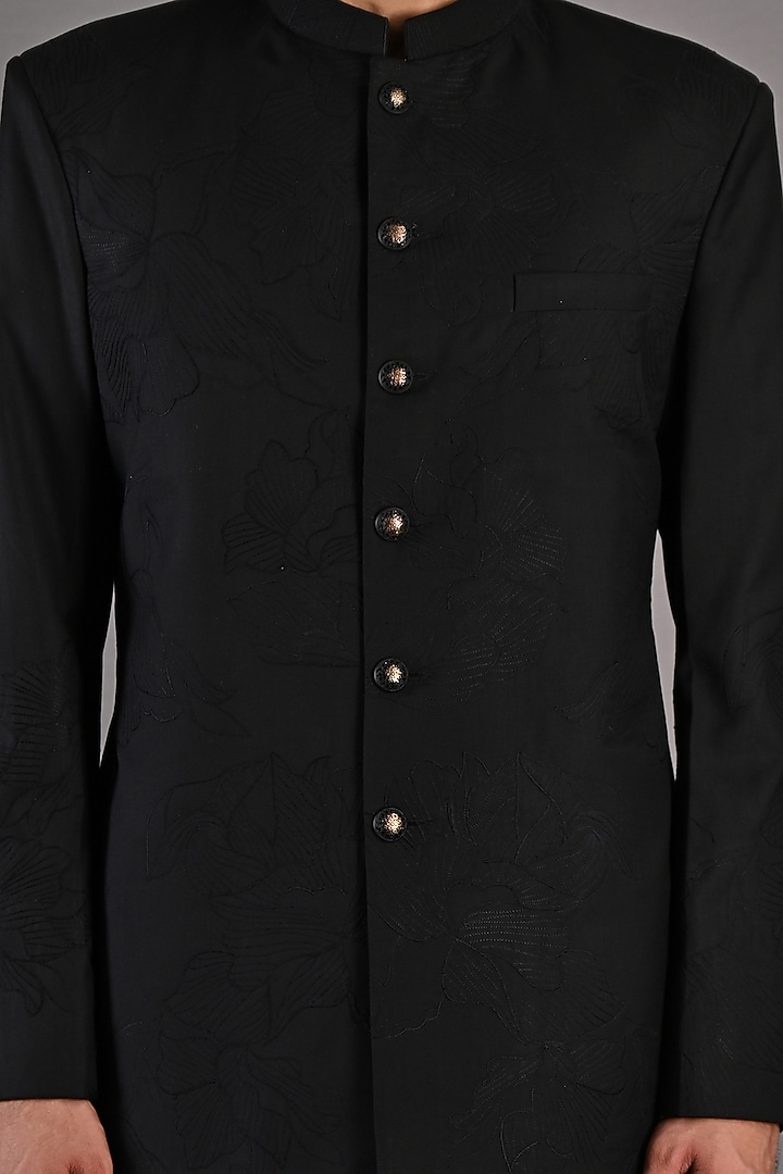 Black Embroidered Wedding Bandhgala Set by Bohame Men at Pernia's Pop Up Shop