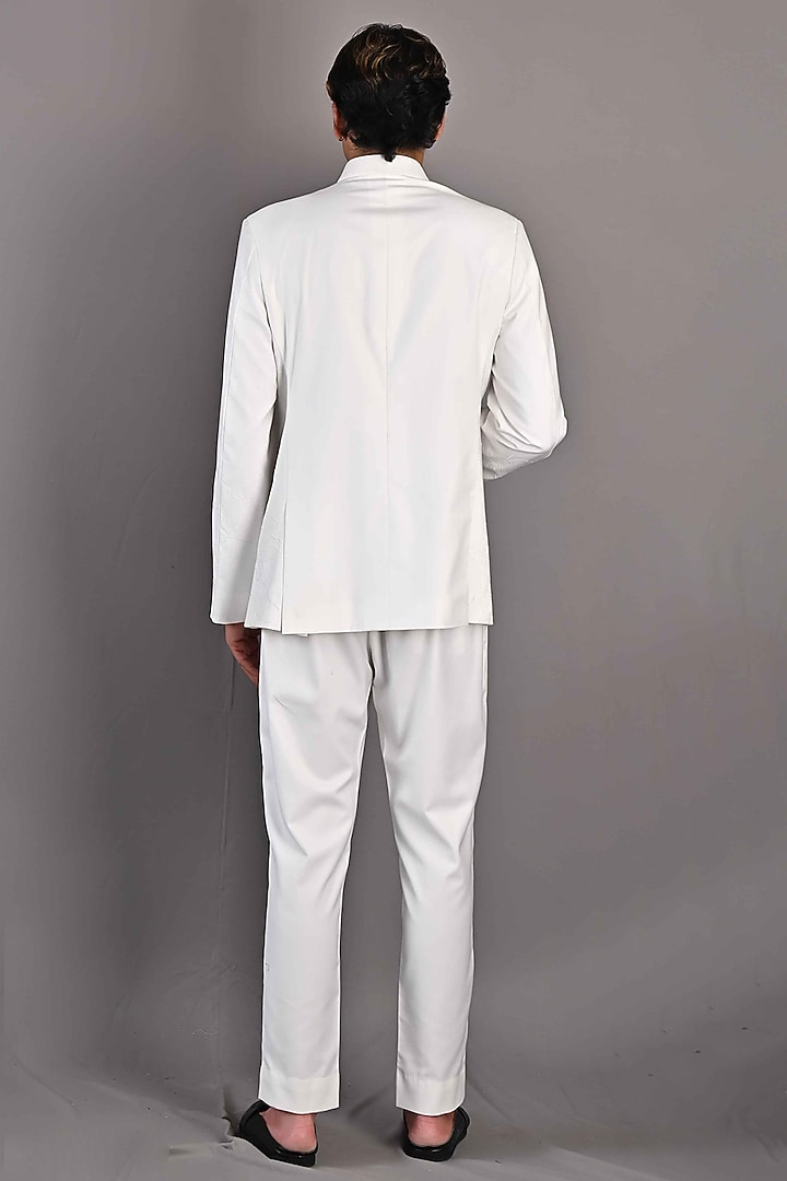 White Embroidered Wedding Bandhgala Set by Bohame Men at Pernia's Pop Up Shop