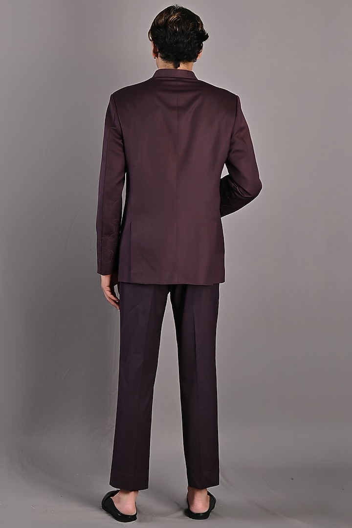 Wine Embroidered Wedding Bandhgala Set by Bohame Men at Pernia's Pop Up Shop