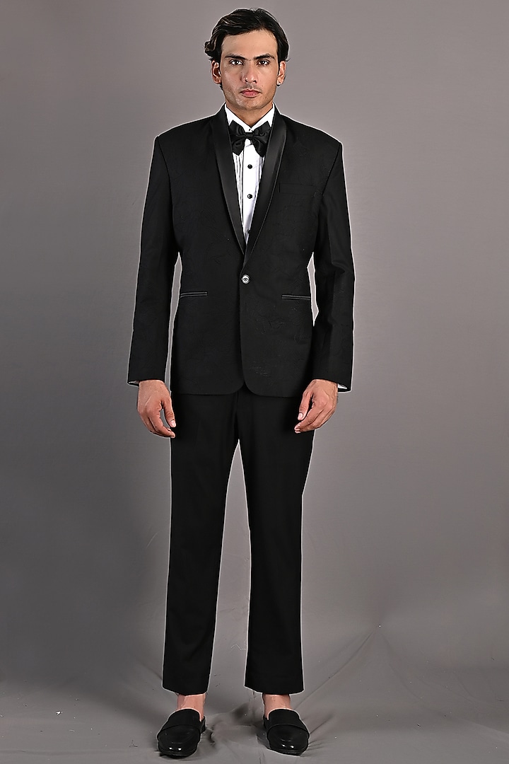 Black Embroidered Tuxedo Set by Bohame Men