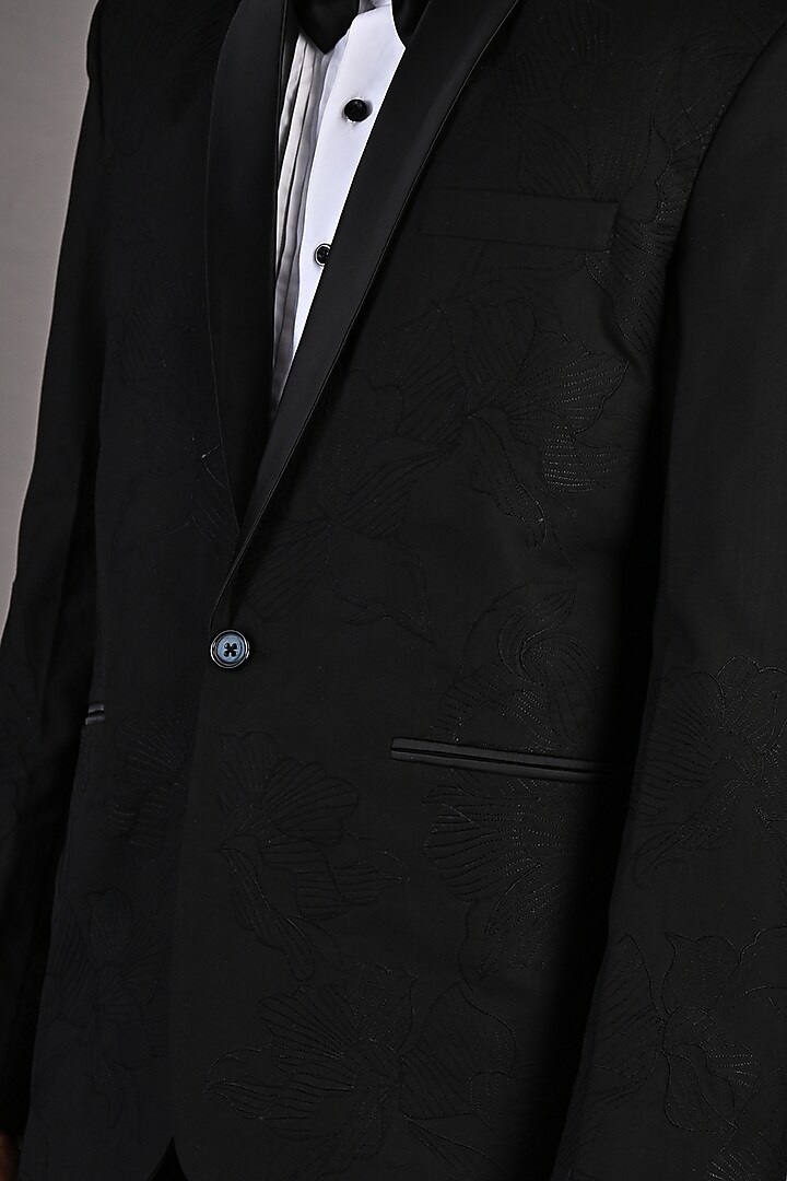 Black Embroidered Tuxedo Set by Bohame Men at Pernia's Pop Up Shop