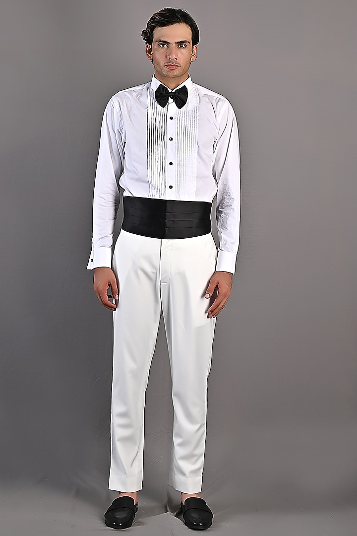 White Embroidered Tuxedo Set by Bohame Men at Pernia's Pop Up Shop