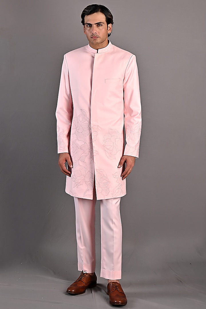 Light Pink Embroidered Achkan Set by Bohame Men at Pernia's Pop Up Shop