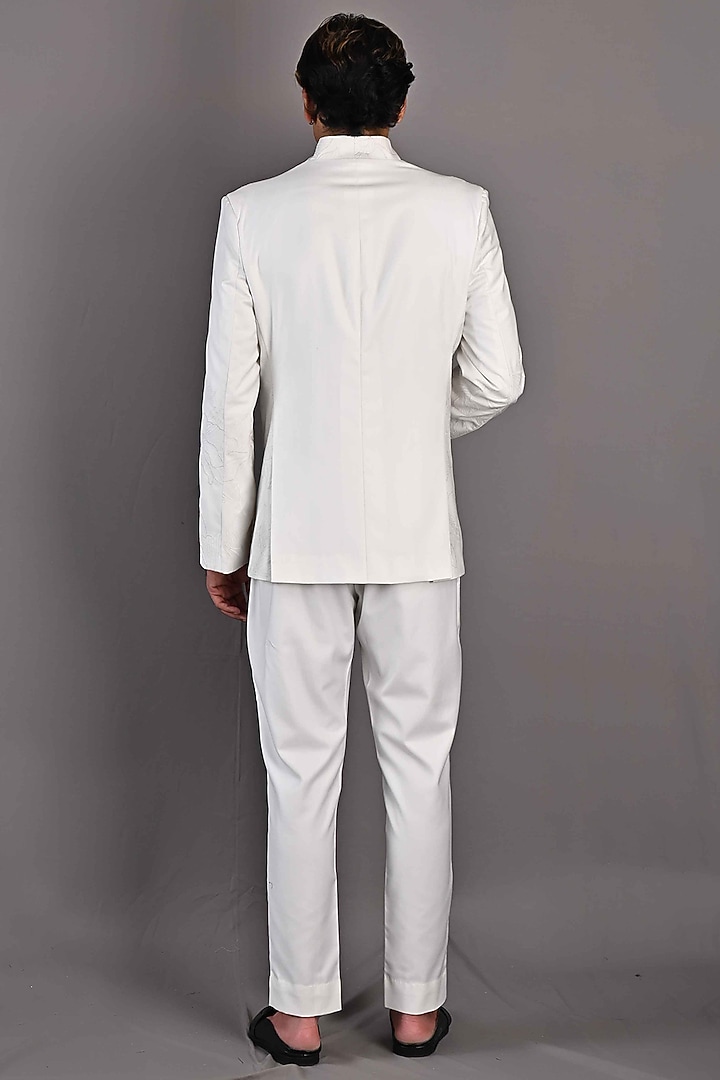 Off-White Embroidered Wedding Indowestern Jacket Set by Bohame Men at Pernia's Pop Up Shop