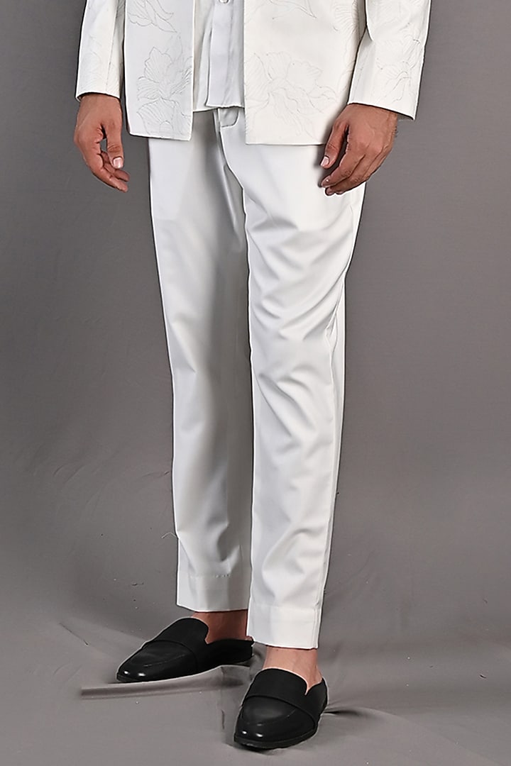 Off-White Embroidered Wedding Indowestern Jacket Set by Bohame Men at Pernia's Pop Up Shop