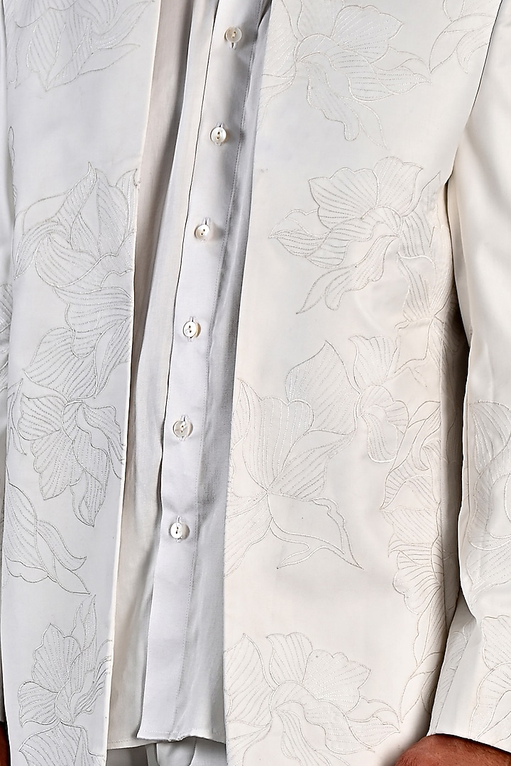 Off-White Embroidered Wedding Indowestern Jacket Set by Bohame Men at Pernia's Pop Up Shop