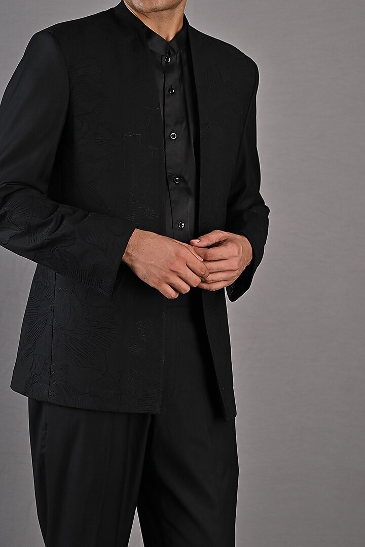 Black Embroidered Wedding Indowestern Jacket Set by Bohame Men at Pernia's Pop Up Shop