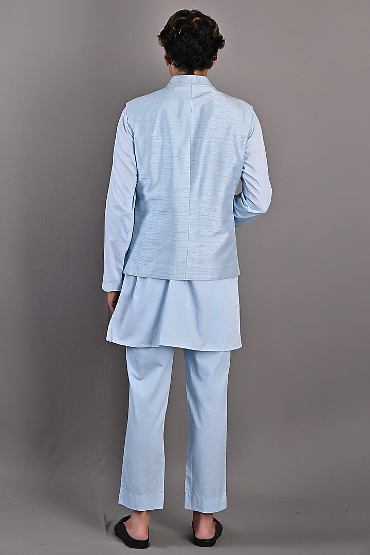 Light Blue Dupion Silk Abstract Embroidered Nehru Jacket Set by Bohame Men at Pernia's Pop Up Shop
