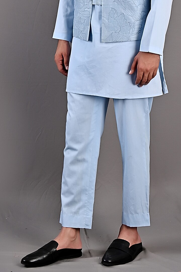 Light Blue Dupion Silk Abstract Embroidered Nehru Jacket Set by Bohame Men at Pernia's Pop Up Shop