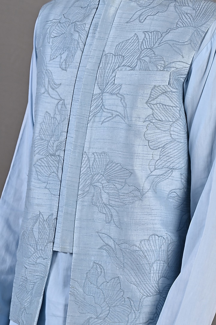 Light Blue Dupion Silk Abstract Embroidered Nehru Jacket Set by Bohame Men at Pernia's Pop Up Shop