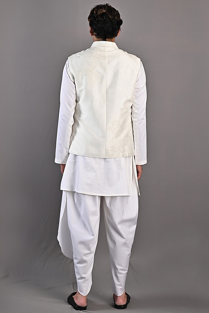 Off-White Dupion Silk Abstract Embroidered Nehru Jacket Set by Bohame Men at Pernia's Pop Up Shop