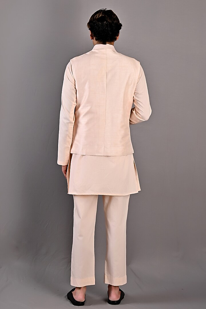 Peach Dupion Silk Embroidered Nehru Jacket Set by Bohame Men at Pernia's Pop Up Shop