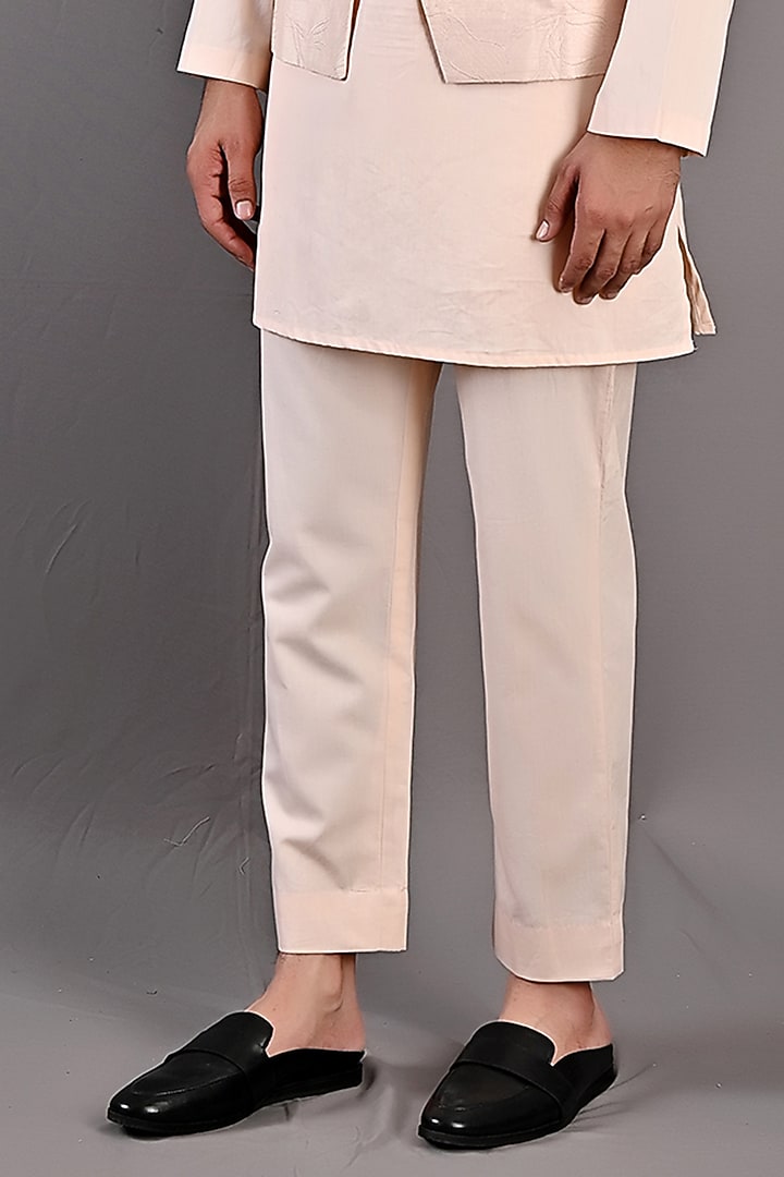 Peach Dupion Silk Embroidered Nehru Jacket Set by Bohame Men at Pernia's Pop Up Shop