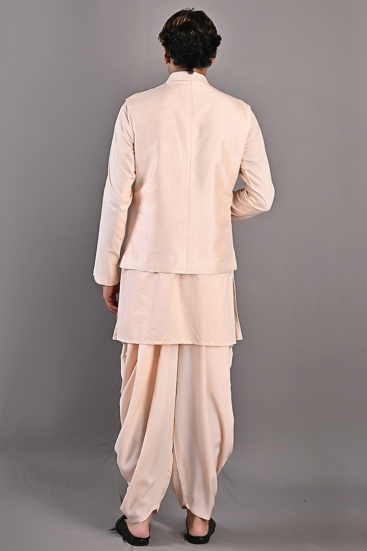 Peach Dupion Silk Embroidered Nehru Jacket Set by Bohame Men at Pernia's Pop Up Shop