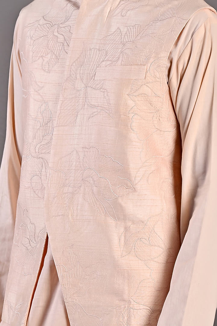 Peach Dupion Silk Embroidered Nehru Jacket Set by Bohame Men at Pernia's Pop Up Shop