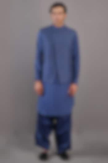 Blue Dupion Silk Abstract Embroidered Nehru Jacket Set by Bohame Men at Pernia's Pop Up Shop