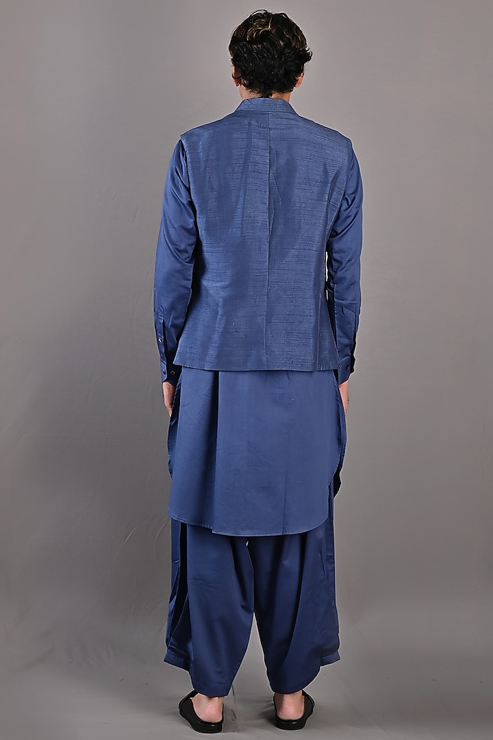 Blue Dupion Silk Abstract Embroidered Nehru Jacket Set by Bohame Men at Pernia's Pop Up Shop