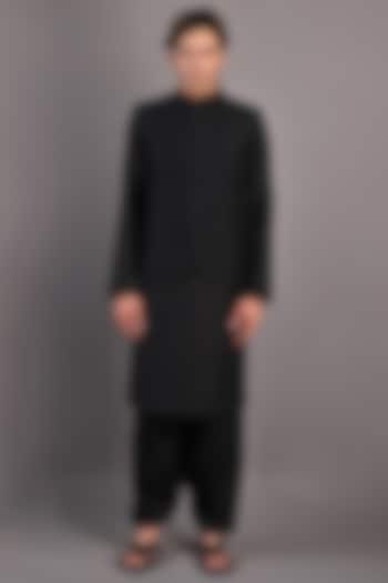 Black Dupion Silk Embroidered Nehru Jacket Set by Bohame Men at Pernia's Pop Up Shop