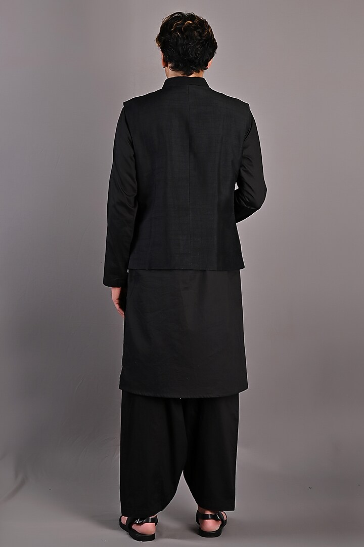 Black Dupion Silk Embroidered Nehru Jacket Set by Bohame Men at Pernia's Pop Up Shop