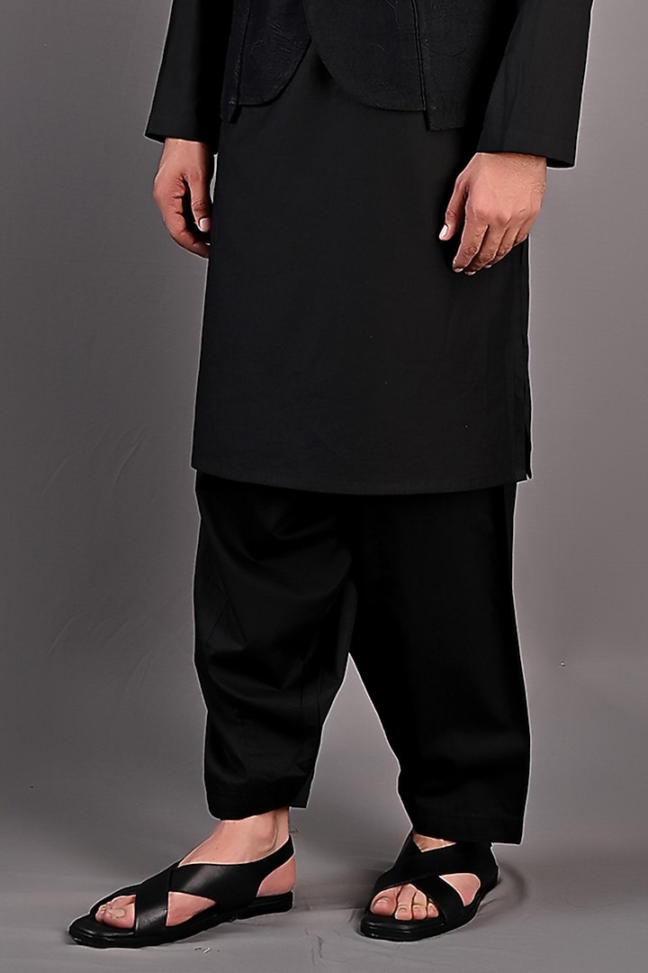 Black Dupion Silk Embroidered Nehru Jacket Set by Bohame Men at Pernia's Pop Up Shop