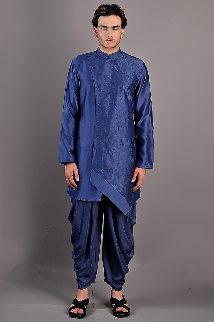 Blue Chanderi Silk Kurta Set by Bohame Men