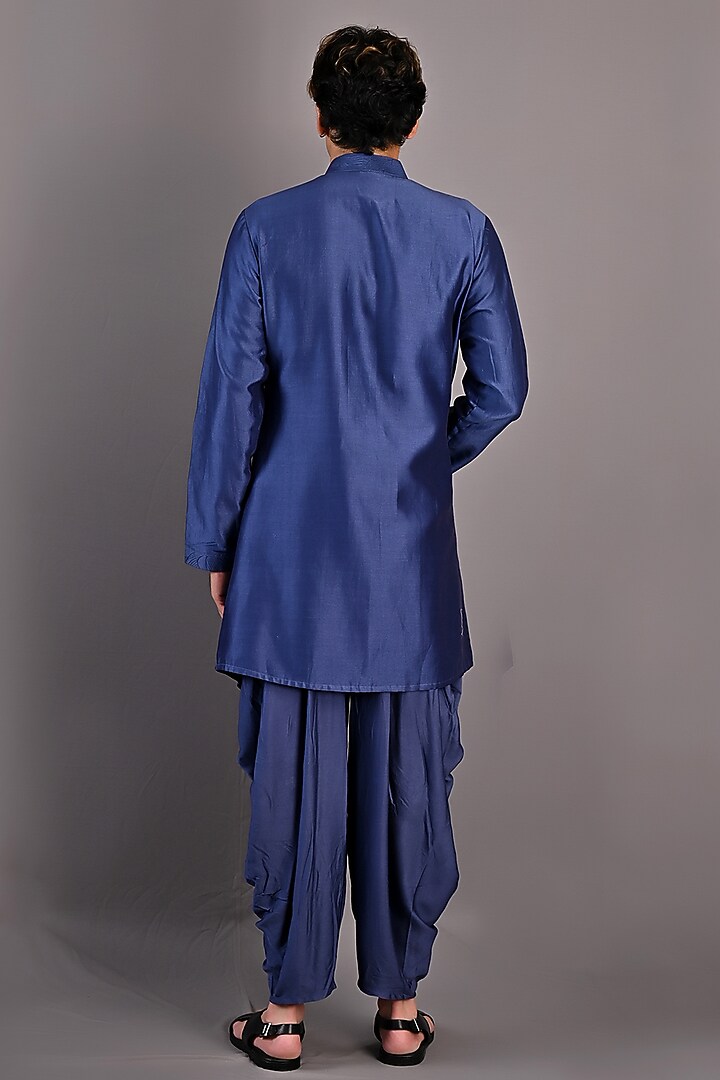 Blue Chanderi Silk Kurta Set by Bohame Men at Pernia's Pop Up Shop