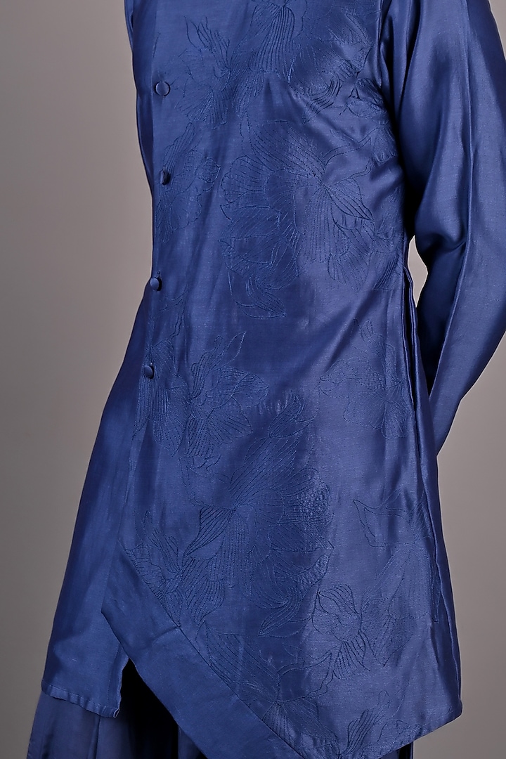 Blue Chanderi Silk Kurta Set by Bohame Men at Pernia's Pop Up Shop