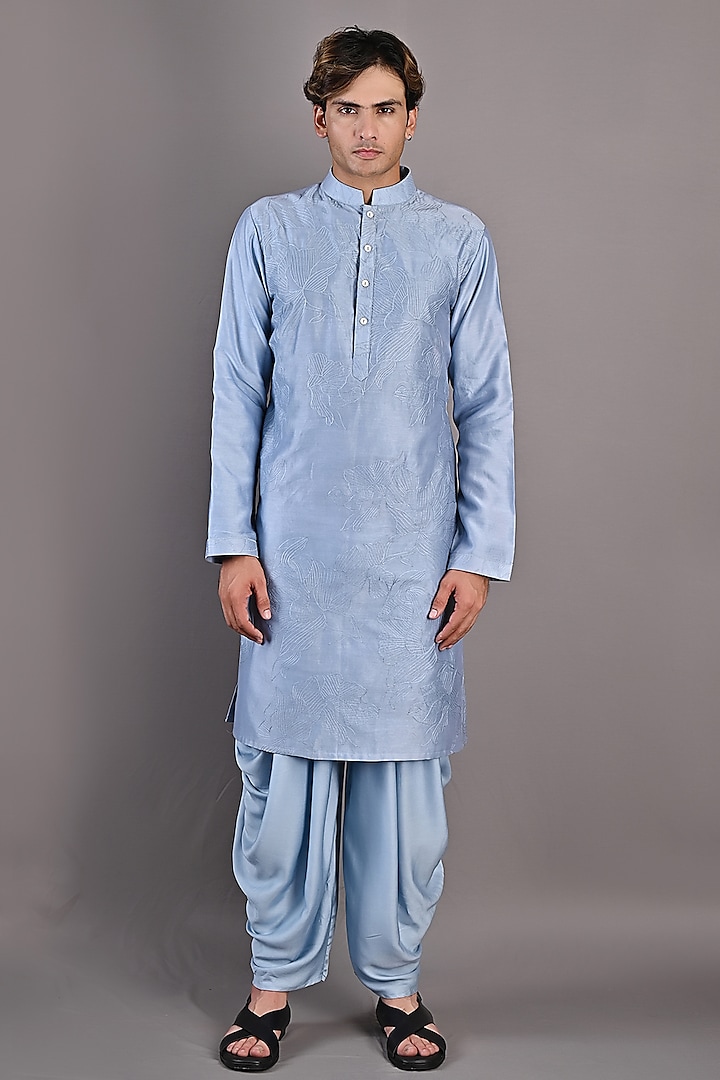 Light Blue Chanderi Kurta Set by Bohame Men at Pernia's Pop Up Shop