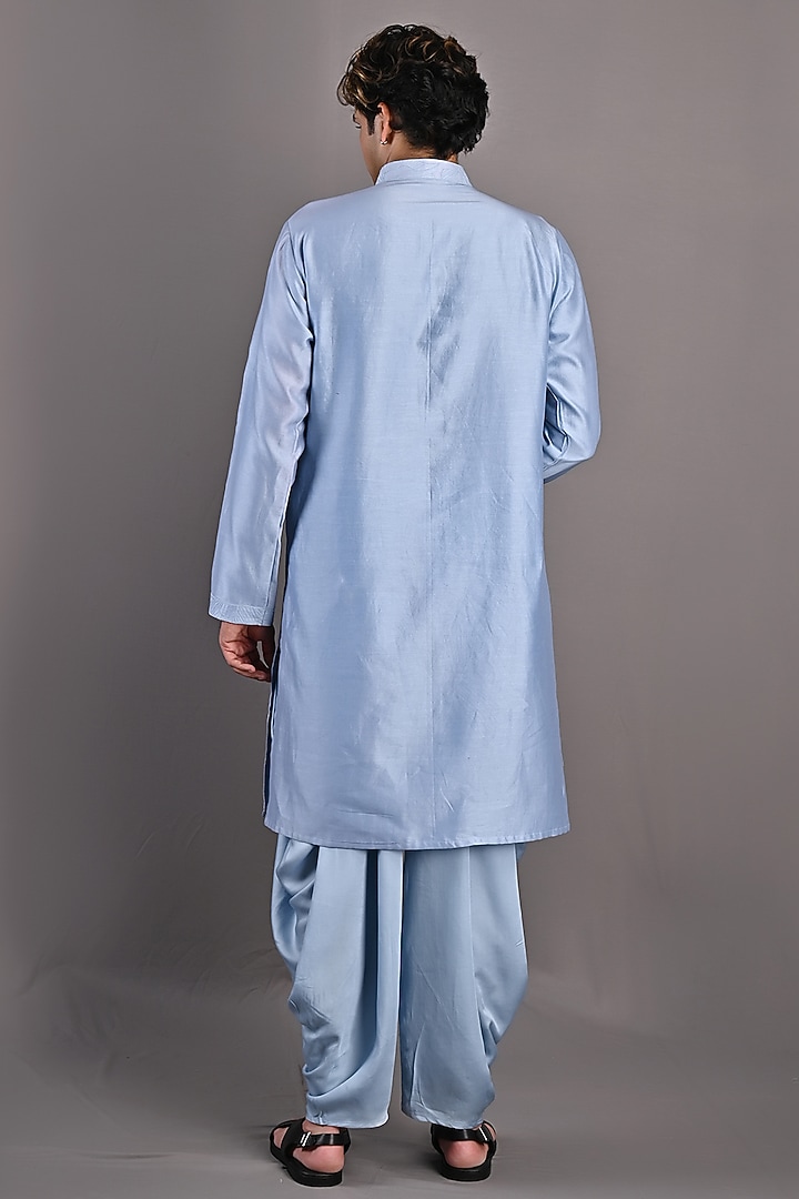 Light Blue Chanderi Kurta Set by Bohame Men at Pernia's Pop Up Shop