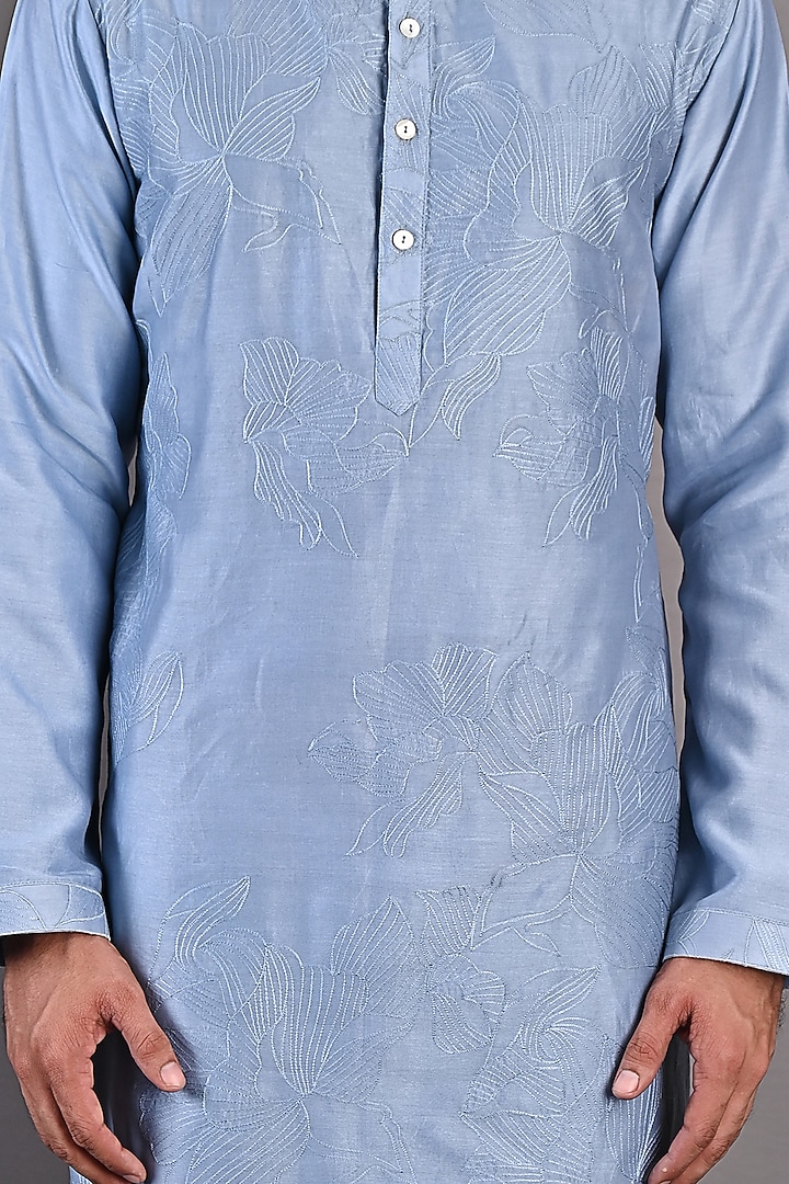 Light Blue Chanderi Kurta Set by Bohame Men at Pernia's Pop Up Shop