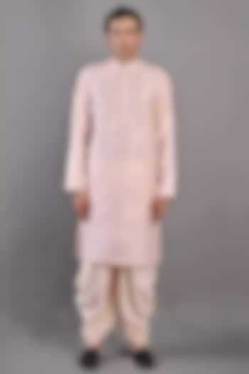 Peach Chanderi Silk Kurta Set by Bohame Men