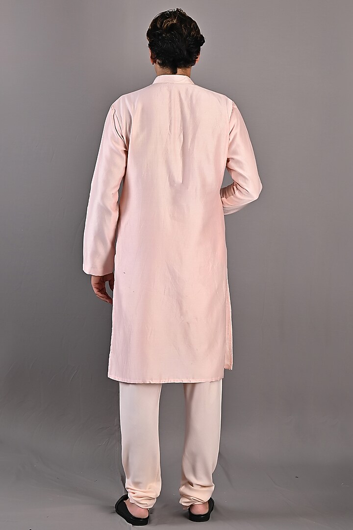Peach Chanderi Kurta Set by Bohame Men at Pernia's Pop Up Shop