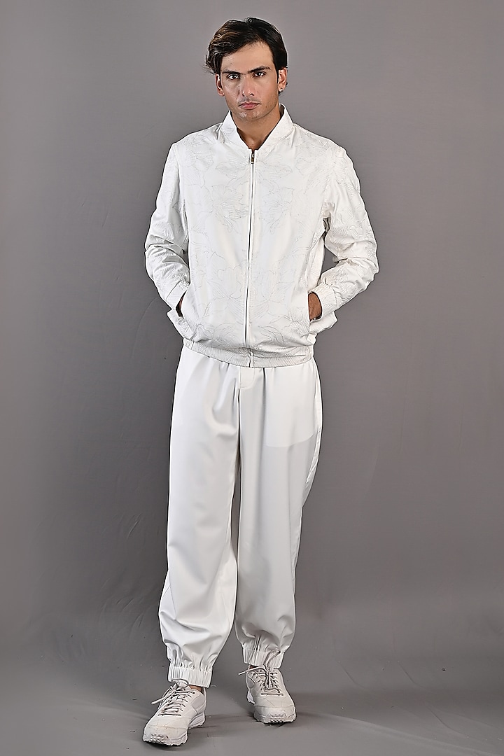 White Terry Wool Jogger Set by Bohame Men