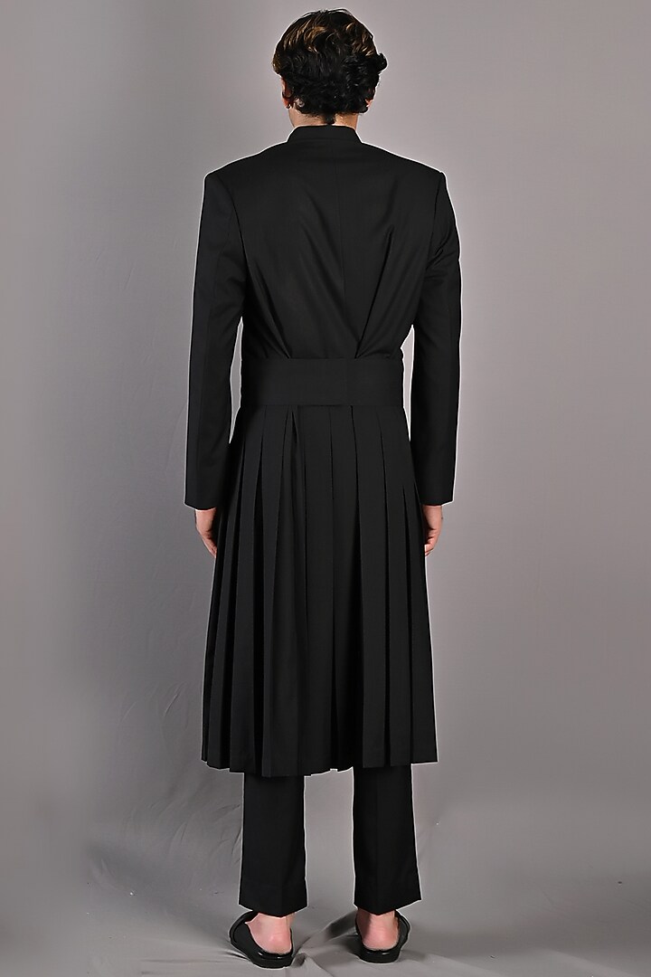 Black Terry Wool Indo Western Jacket Set by Bohame Men at Pernia's Pop Up Shop