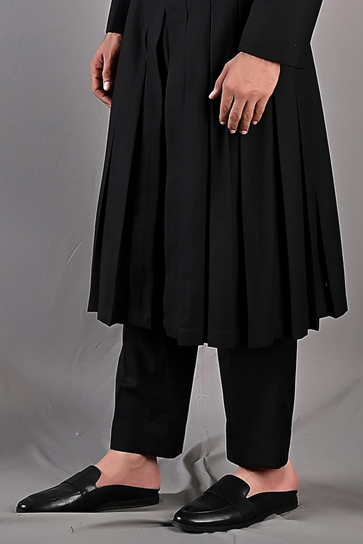 Black Terry Wool Indo Western Jacket Set by Bohame Men at Pernia's Pop Up Shop