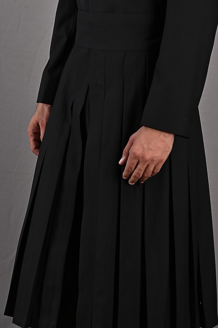Black Terry Wool Indo Western Jacket Set by Bohame Men at Pernia's Pop Up Shop