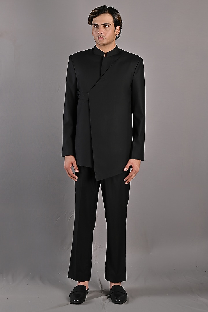 Black Jacket Set In Terry Wool by Bohame Men at Pernia's Pop Up Shop
