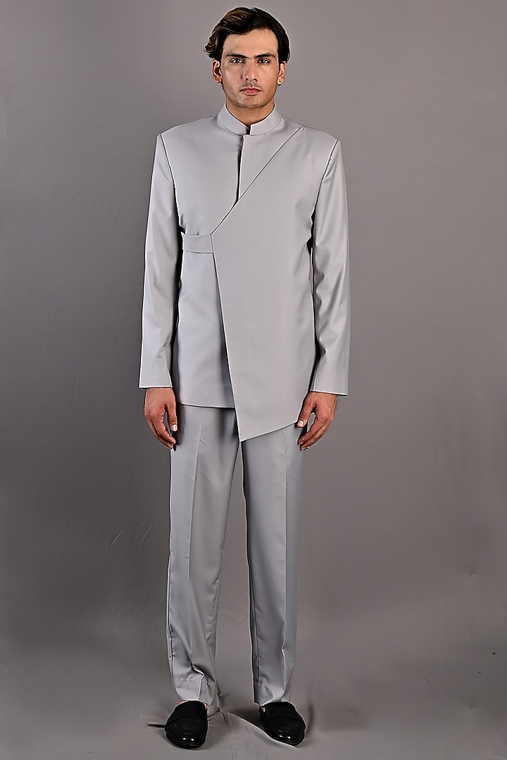 Grey Jacket Set In Terry Wool by Bohame Men at Pernia's Pop Up Shop