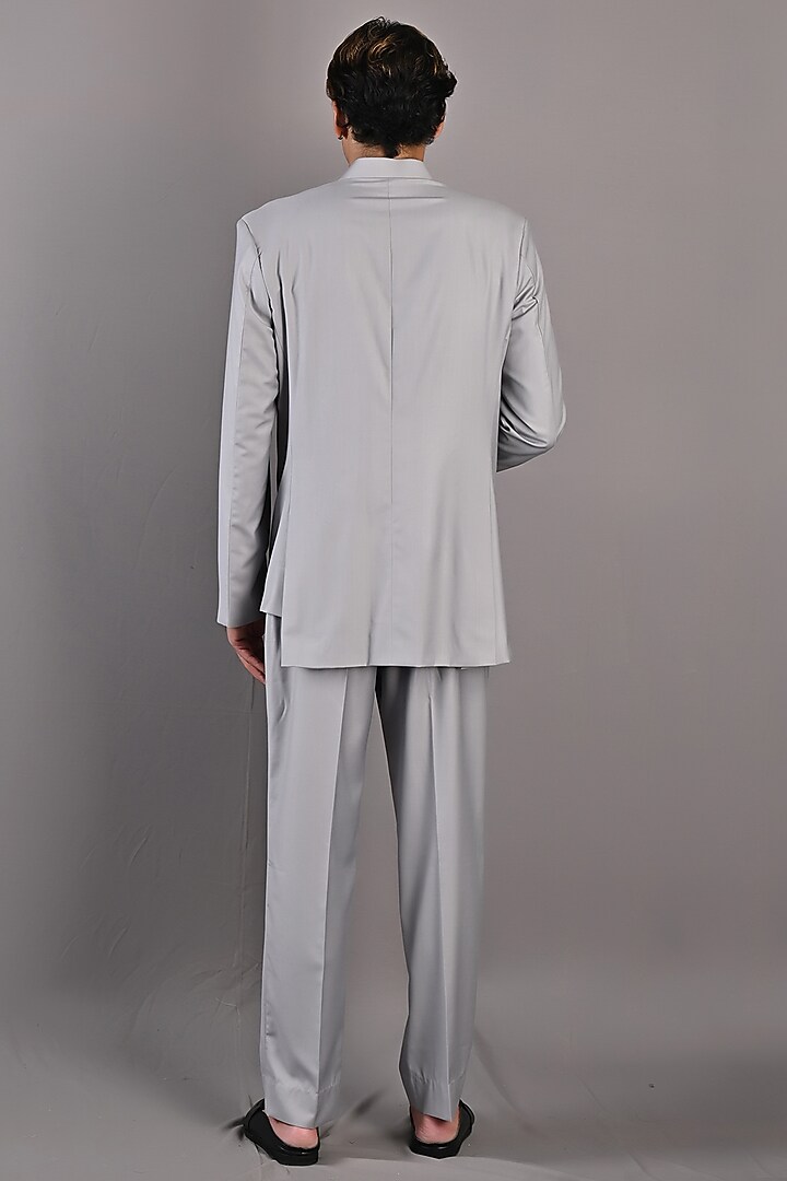 Grey Terry Wool Wedding Bandhgala Set by Bohame Men at Pernia's Pop Up Shop