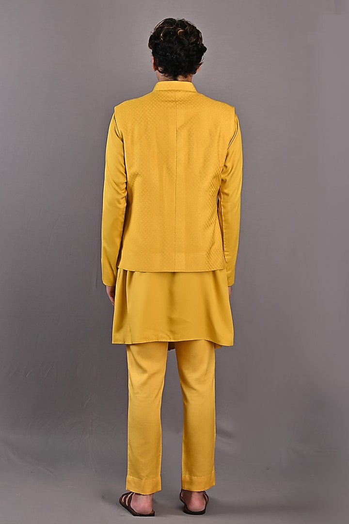 Mustard Texture Nehru Jacket Set by Bohame Men at Pernia's Pop Up Shop