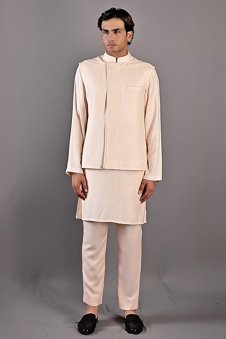 Peach Textured Fabric Bundi Jacket Set by Bohame Men at Pernia's Pop Up Shop
