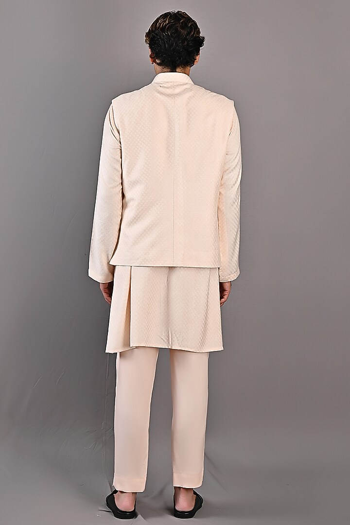 Peach Textured Fabric Bundi Jacket Set by Bohame Men at Pernia's Pop Up Shop