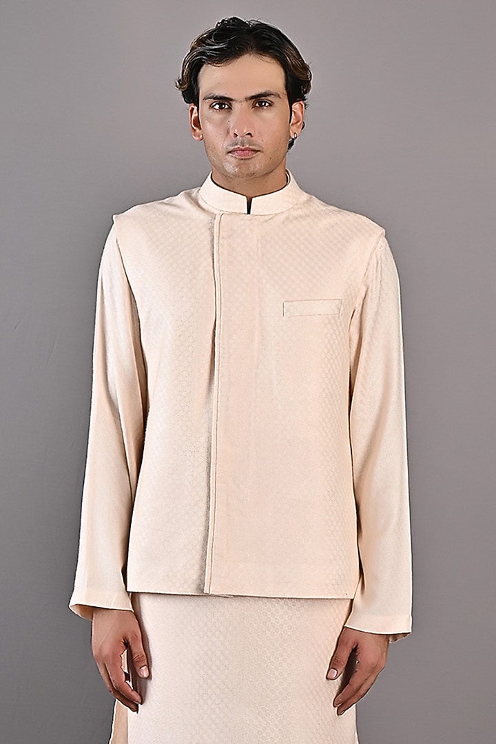 Peach Textured Fabric Bundi Jacket Set by Bohame Men at Pernia's Pop Up Shop