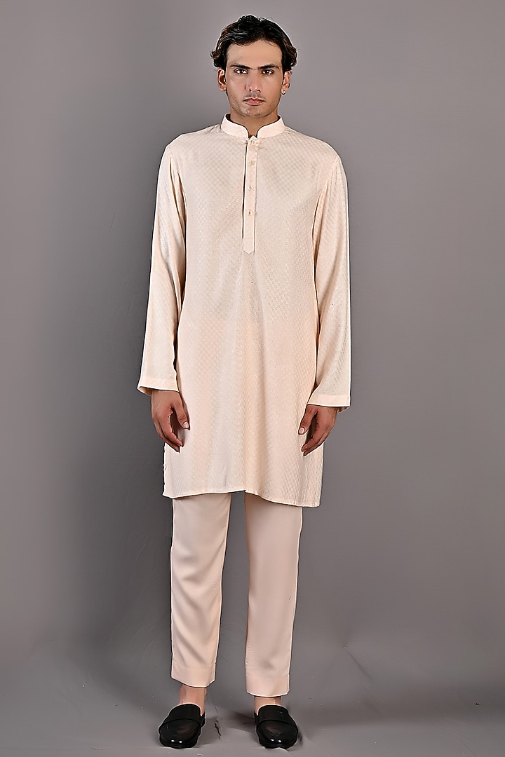 Peach Textured Fabric Bundi Jacket Set by Bohame Men at Pernia's Pop Up Shop