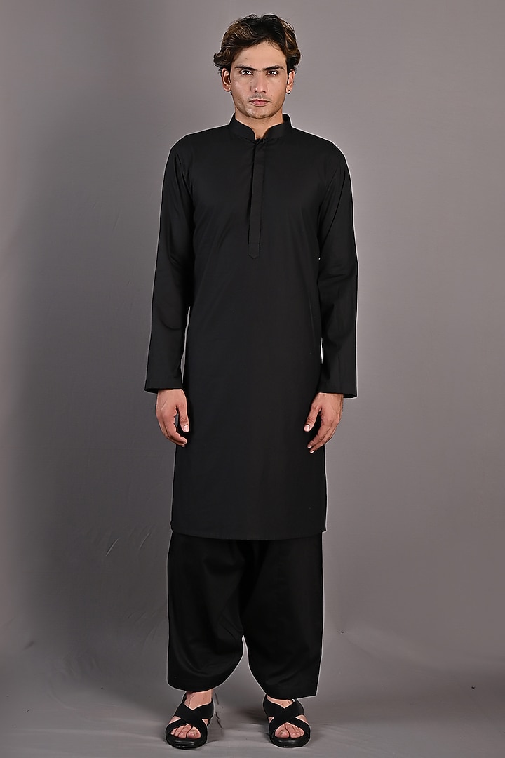 Black Textured Fabric Nehru Jacket Set by Bohame Men at Pernia's Pop Up Shop