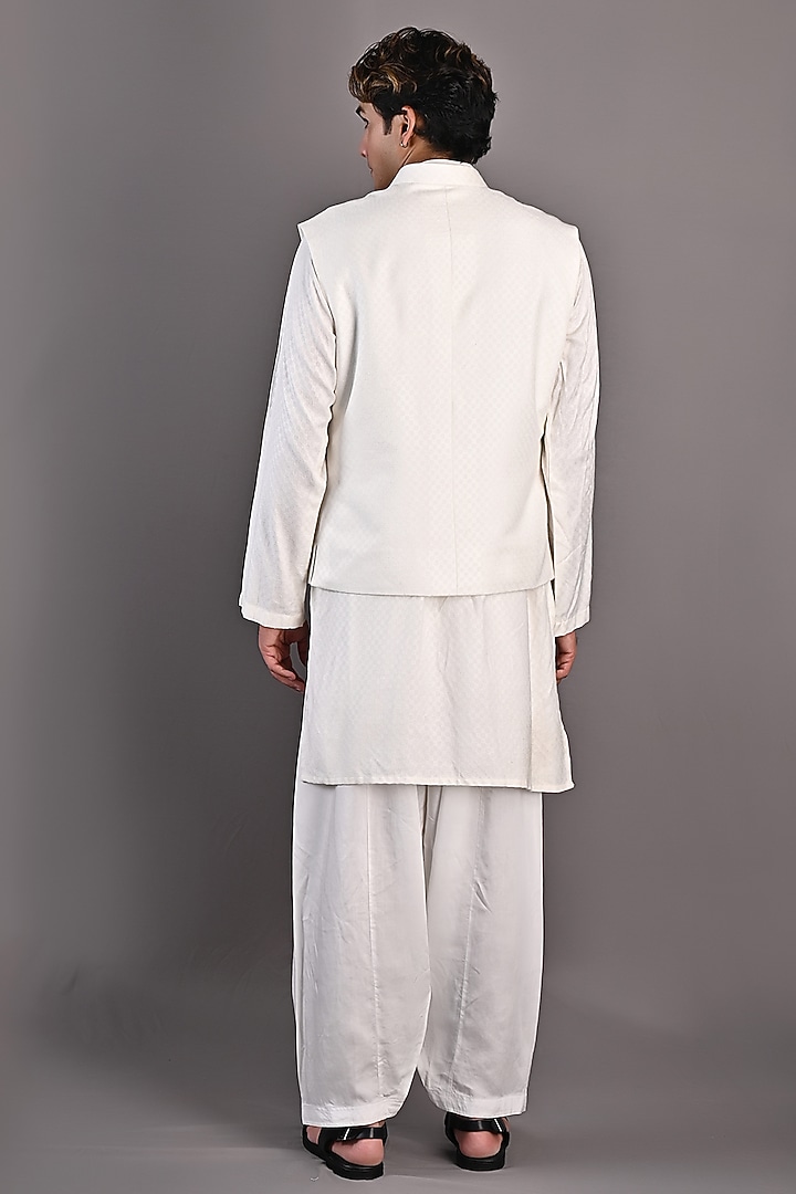 Off-White Textured Nehru Jacket Set by Bohame Men at Pernia's Pop Up Shop