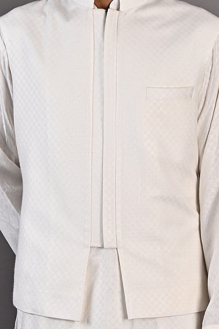 Off-White Textured Nehru Jacket Set by Bohame Men at Pernia's Pop Up Shop