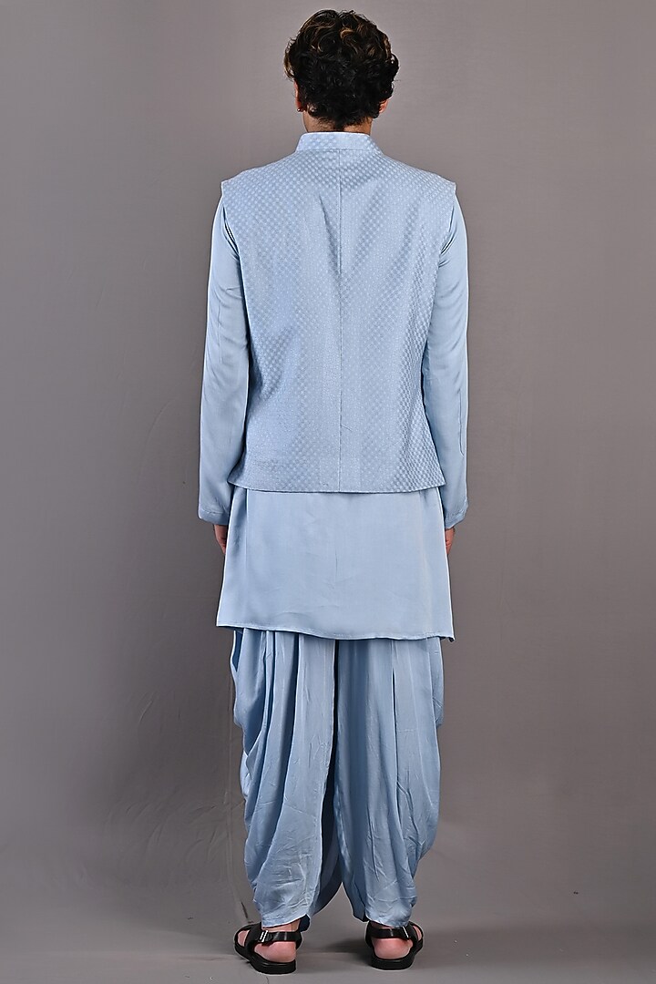 Light Blue Textured Fabric Nehru Jacket Set by Bohame Men at Pernia's Pop Up Shop