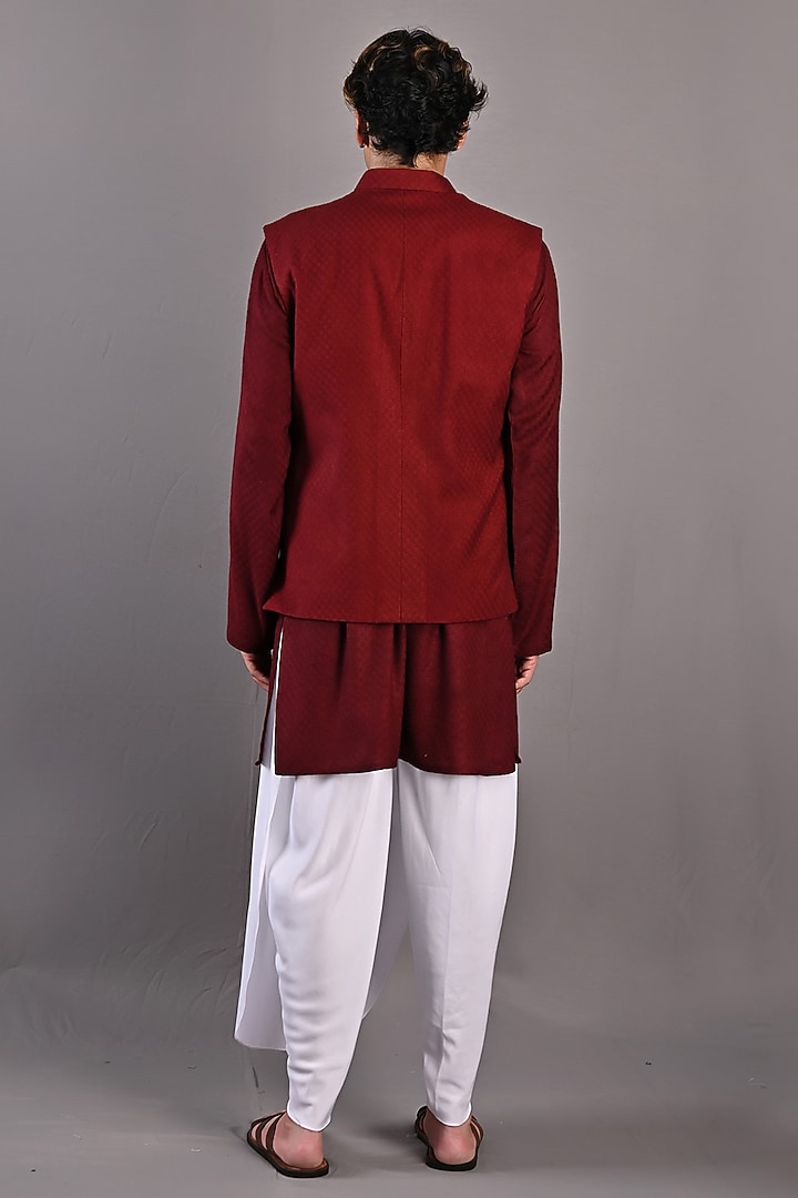Maroon Textured Fabric Nehru Jacket Set by Bohame Men at Pernia's Pop Up Shop